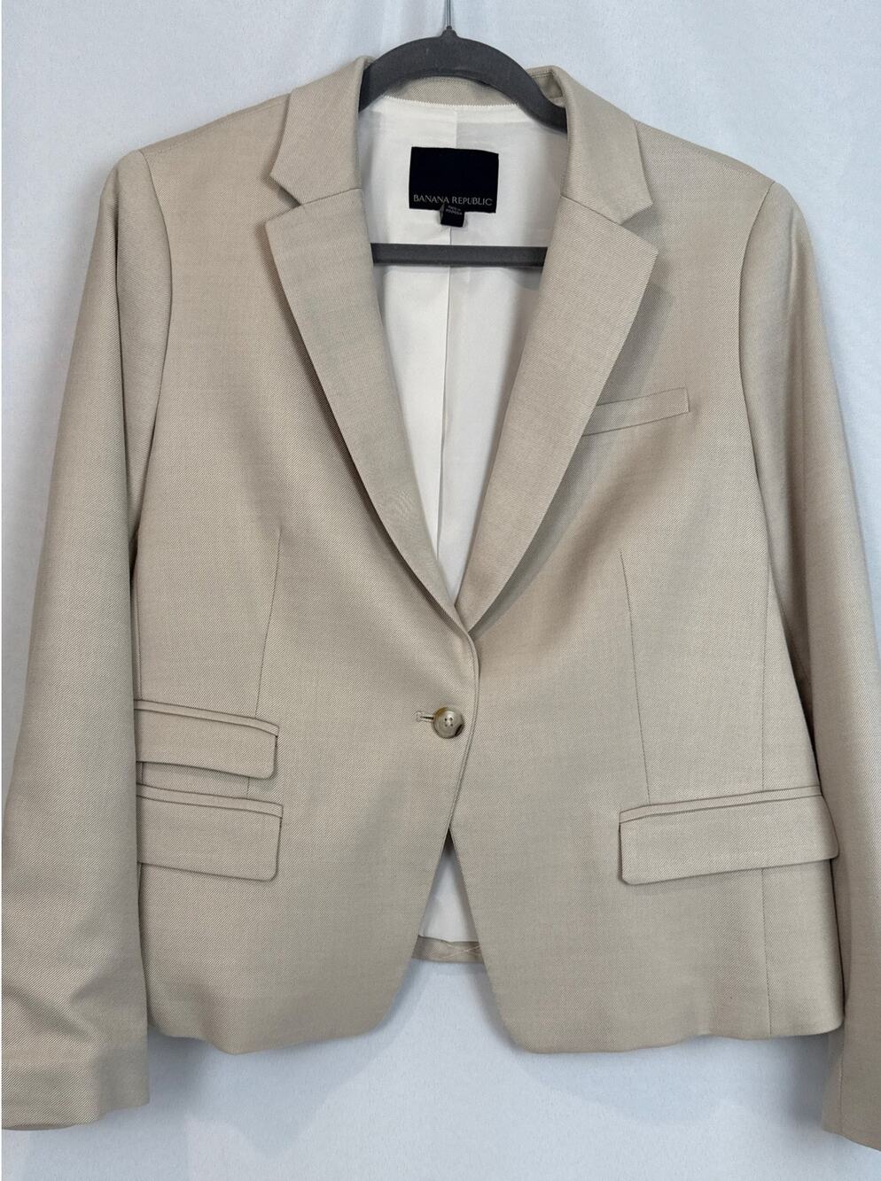 Banana Republic Womens Tan Khaki Twill Wool Blend Blazer Size 12 Career Office